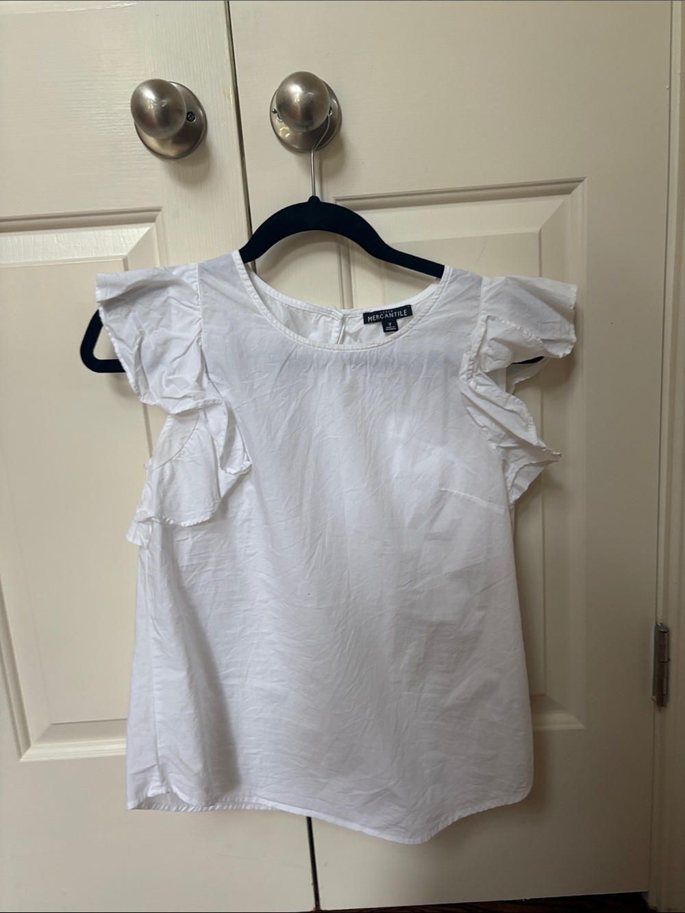J. Crew Mercantile White Ruffle Cold-Shoulder Blouse